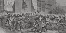 Paris Commune, France: The insurgents dragging the cannons to Montmartre, 1871. Creator: Manuel Ricord