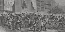 Paris Commune, France: The insurgents dragging the cannons to Montmartre, 1871. Creator: Manuel Ricord