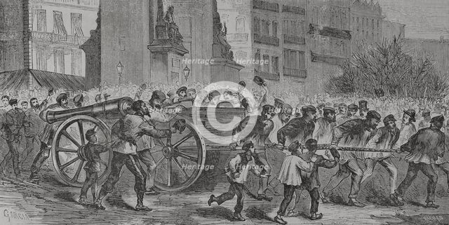 Paris Commune, France: The insurgents dragging the cannons to Montmartre, 1871. Creator: Manuel Ricord.