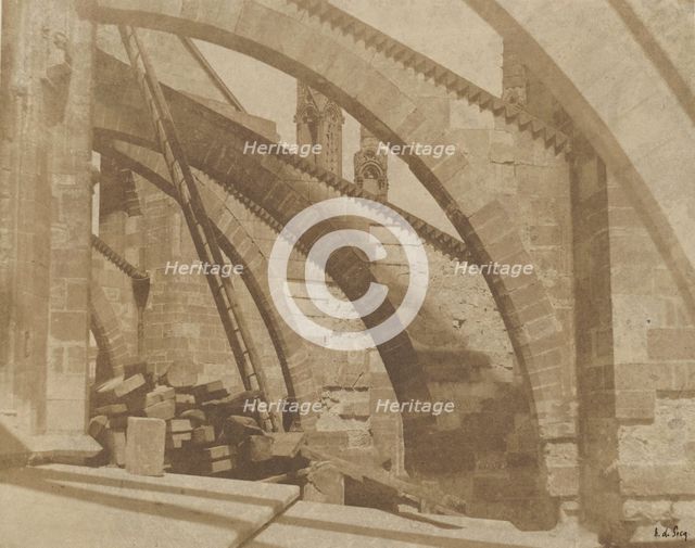 Paris, cathédrale Notre-Dame, les arcs-boutants, ca. 1851. Creator: Henri Le Secq.