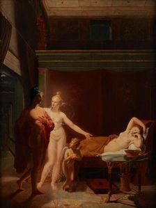 Paris and Helen (Venus and Amor escort Paris to bed chamber of Helen), 1800. Creator: Ducros, Louis (1748-1810)