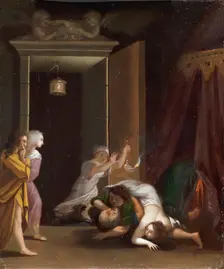 Paris and Helena Surprised by Menelaus, 1645-1680. Creator: Toussaint Gelton