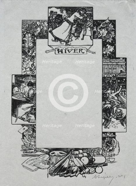 Paris Almanac, 1897: Decorative Border, Winter, 1897. Creator: Auguste Louis Lepère (French, 1849-1918).