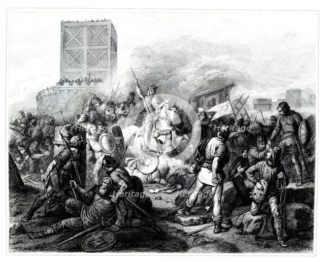 Paris besieged by the Normans in the year 888. Engraving from 1853.