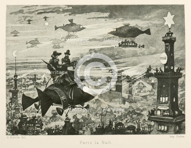 Paris by night, the twentieth century, 1880. Creator: Robida, Albert (1848-1926).