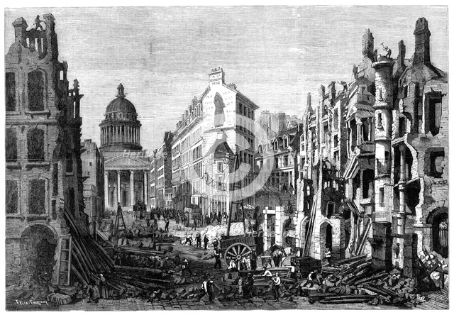 Paris demolitions - removal of a portion of the Quartier Latin - from a drawing by M. Thorigny, 1860 Creator: Unknown.