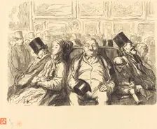 Paris - Exposition des Beaux-Arts - Dans le salon carré - Un Instant de repos, 1868. Creator: Etienne Carjat