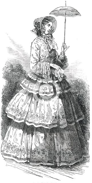 Paris Fashions for August - Promenade Dress, 1850. Creator: Unknown.