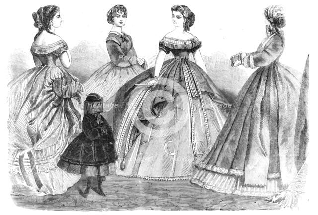 Paris fashions for January 1866, (1865). Creator: Unknown.
