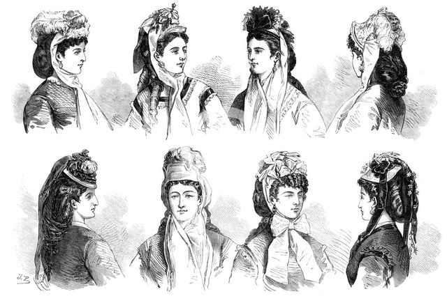 Paris fashions: head-dresses, 1870. Creator: Unknown.