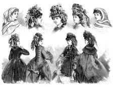 Paris fashions: head-dresses and mantles, 1871. Creator: Unknown