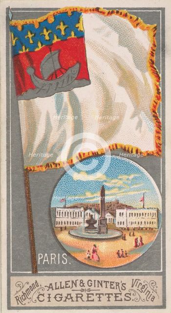 Paris, from the City Flags series (N6) for Allen & Ginter Cigarettes Brands, 1887. Creator: Allen & Ginter.