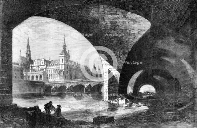Paris Improvements: the Palais de Justice, Sainte Chapelle, and Pont au Change, 1857. Creator: D Lancelot.