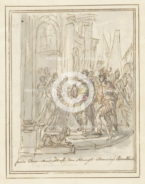 Paris is welcomed at the court of Menelaus, 1677-1755. Creator: Elias van Nijmegen.