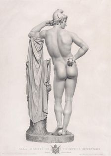 Paris leaning on tree stump, back view. from "Oeuvre de Canova: Recueil de Statues ...", 1817. Creator: Giovanni Tognolli