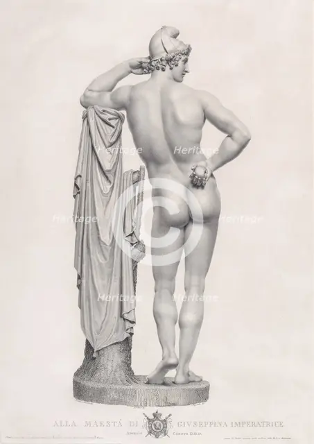 Paris leaning on tree stump, back view. from "Oeuvre de Canova: Recueil de Statues ...", 1817. Creator: Giovanni Tognolli.