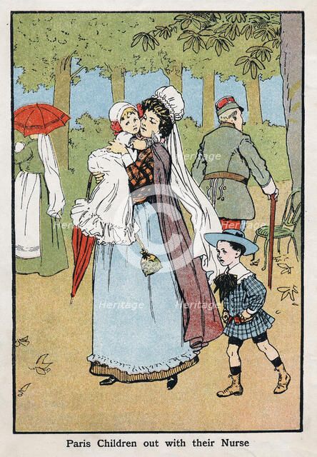 Paris nursemaid giving her charges fresh air in the Champs Elysees, c1890. Artist: Unknown