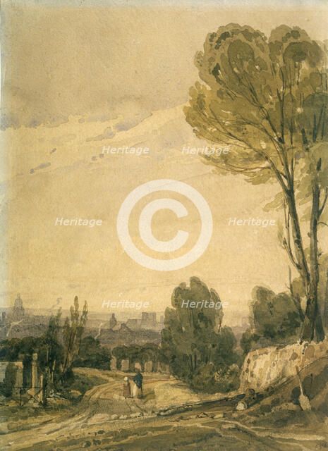 'Paris seen from the Pere Lachaise cemetery', c1825. Artist: Richard Parkes Bonington