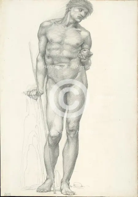 Paris with Golden Apple in Left Hand, for the Troy Triptych (sketchbook #2638), c. 1873-77. Creator: Sir Edward Coley Burne-Jones.