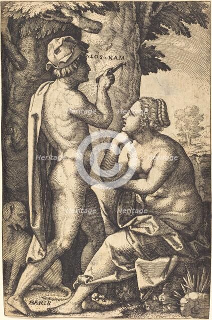 Paris Writing Words of Love to Oenone. Creator: Georg Pencz.