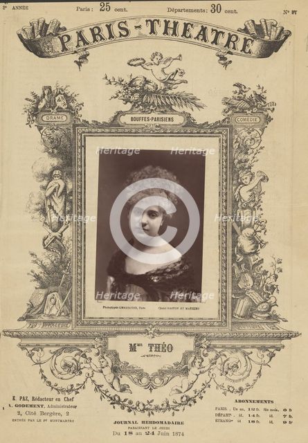 Paris Theatre: Mme. Théo, 1874. Creator: Gaston & Mathieu & Cie.