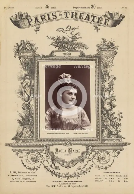Paris Theatre: Paola Marie, 1874. Creator: Gaston & Mathieu & Cie.