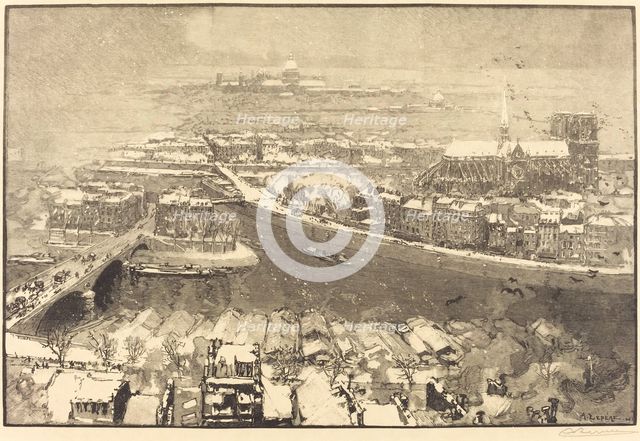Paris under Snow, View from St.-Gervais (Paris sous la neige, vu du haut de St.-Gervaais), 1890. Creator: Auguste Lepere.