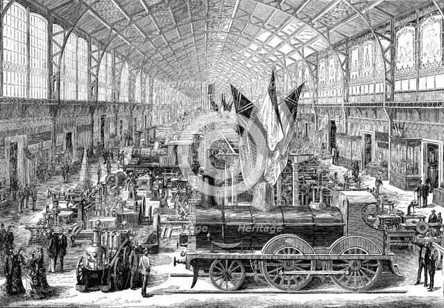 Paris Universal Exhibition in 1878, railway machinery room of English manufacture, Hall of the Ca…