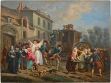 Parisian city scenes: arrest of prostitutes by the Provost Marshal and his guards, Mid 18th cent. Creator: Jeaurat, Etienne (1699-1789)