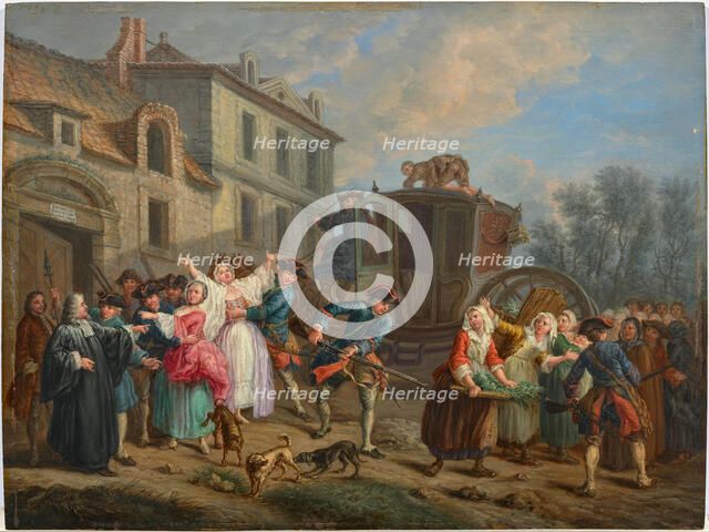 Parisian city scenes: arrest of prostitutes by the Provost Marshal and his guards, Mid 18th cent. Creator: Jeaurat, Etienne (1699-1789).