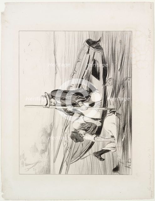Parisian Boatmen, plate 14: Man Overboard, 1843. Creator: Honoré Daumier (French, 1808-1879); Aubert.