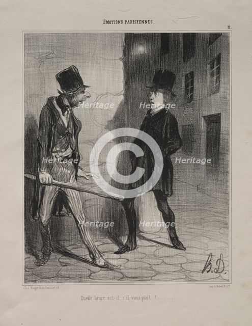 Parisian Emotions, plate 11: What Time is it Please?, 24 November 1839. Creator: Honoré Daumier (French, 1808-1879); Aubert.
