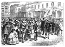 Parisian schoolboys collecting gifts for the relief of the wounded (sketch by balloon post), 1871. Creator: Unknown