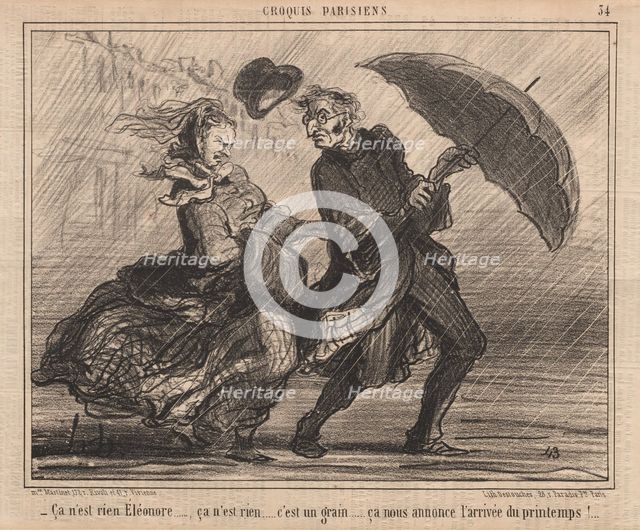 Parisians Sketches: Pl. 34, It's Nothing Eleanor (Croquis Parisiens: Pl. 34, Ça nest rien Éléanor). Creator: Honoré Daumier (French, 1808-1879); Mon. Martinet, r. Rivoli, et 41 r. Vivienne.