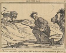 Parisien commencant a regretter ... la chasse au lion ..., 19th century. Creator: Honore Daumier