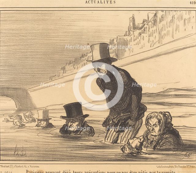 Parisiens prenant déjà leurs précautions pour ne pas être rôtis par la comète, 1857. Creator: Honore Daumier.