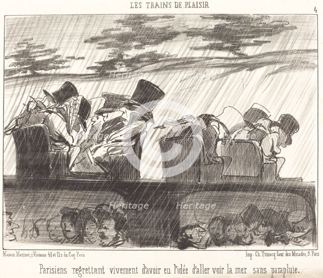 Parisiens regrettant vivement d'avoir eu l'idée d'aller voir la mer sans parapluie, 1852. Creator: Honore Daumier.