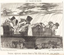 Parisiens regrettant vivement d'avoir eu l'idée d'aller voir la mer sans parapluie, 1852. Creator: Honore Daumier