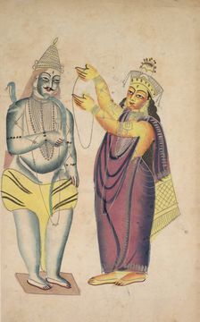 Parivati Placing a Wedding Garland on Shiva , 1800s. Creator: Unknown