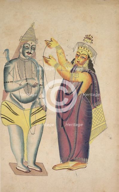 Parivati Placing a Wedding Garland on Shiva , 1800s. Creator: Unknown.