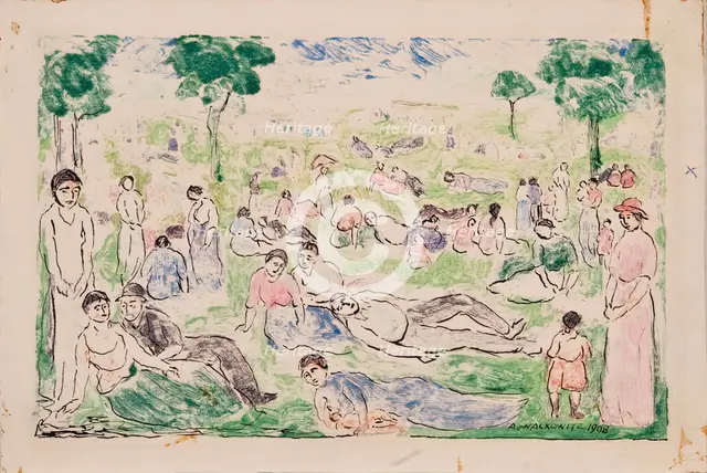 Park With Figures, 1908. Creator: Abraham Walkowitz.