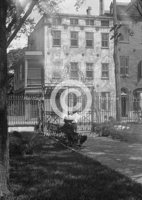 Park and houses, [36 Chalmers Street through Washington Park Gate], Charleston, South..., c1920-1926 Creator: Arnold Genthe.