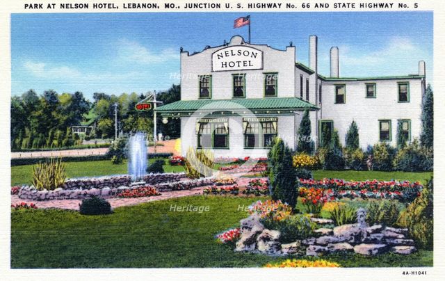 Park at the Nelson Hotel, Lebanon, Missouri, USA, 1934. Artist: Unknown