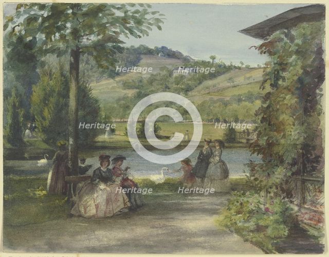 Park landscape with a pond and swans, c1850. Creator: Karl von Muller.
