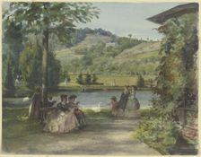 Park landscape with a pond and swans, c1850. Creator: Karl von Muller