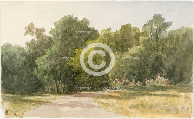 Park landscape with deciduous trees and sandy path, 1826-1892. Creator: Lars Theodor Billing.