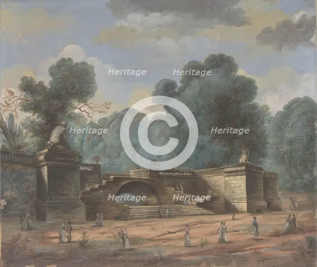 Park Landscape with Strolling Figures, 19th century. Creator: Anon.