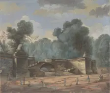 Park Landscape with Strolling Figures, 19th century. Creator: Anon