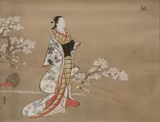 Parody of Murasaki, from "Lavender" (Wakamurasaki), chapter 5 of the Tale of Genji, 18th century. Creator: Kawamata Tsuneyuki