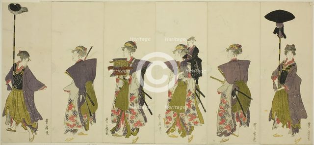 Parody of a daimyo procession, c. 1805/07. Creator: Utagawa Toyohiro.